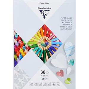 Clairefontaine 97241C - blok met 60 vellen wit papier - formaat A4 (21 x 29,7 cm) - papier 90 g/m² voor knutselen en tekeningen - creatieve vrijetijdsbesteding voor kinderen en volwassenen