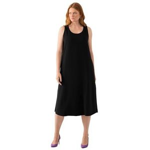 Ulla Popken Acetat-midi-jurk, A-lijn, ronde hals, mouwloze midi-jurk voor dames (1 stuk), Zwart (schwarz)
