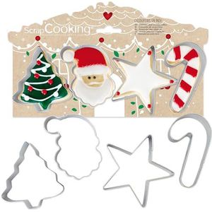 ScrapCooking - 4 uitsteekvormen voor Kerstmis - Koekjesvorm van roestvrij staal - Kerstman dennenvormen voor kleine taarten - accessoires voor gebak - keuken - verjaardag kinderen decoratie - 2089