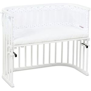 babybay Medicott Wave Origineel logeerbed met matras, wit gelakt, met bedomranding van piqué-mesh, wit, sterren, parelgrijs