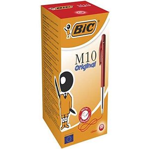 BIC M10 Originele intrekbare balpen, medium punt (1,0 mm) - rood, doos van 50