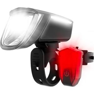 DANSI StVZO LED fietsverlichtingsset - Batterij - Voor- + achterlicht - Schakelbare fietsverlichting 60/30/15 Lux - Achterlicht en VLED-voorlicht - Regenbestendig