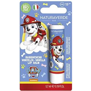 Naturaverde Kids Paw Patrol, cacaoboter, vanille, cacaoboter voor kinderen, met biologische sheaboter, met UVA-UVB-filters, SPF 15, lippenstift 5,7 ml