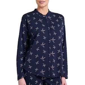Schiesser Dames slaapshirt lange mouwen pyjama bovendeel, Blauw patroon.