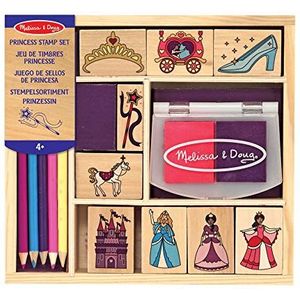 Melissa & Doug Princesss-stempels, houten stempelspel, creatief speelgoed voor kinderen van 3, 4, 5, 6, 7 jaar, cadeau voor meisjes en jongens, 9 stempels, twee kleuren inktstempel, 5 potloden