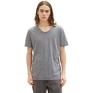 TOM TAILOR Denim T-shirt à col en V pour homme, 31355 - Black White Fine Yd Stripe, XXL