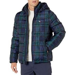 Tommy Hilfiger Klassieke jas met capuchon (normale en grote en grote maten) alternatieve lange herenjas, Black Watch Plaid