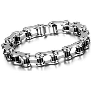 Cupimatch Herenarmband, fietsketting, gepolijst rock, motorstijl, van roestvrij staal, voor heren en jongens, 22 cm x 11 mm, zilverzwart, 22 cm, roestvrij staal, zonder steen, Roestvrij staal, Zonder