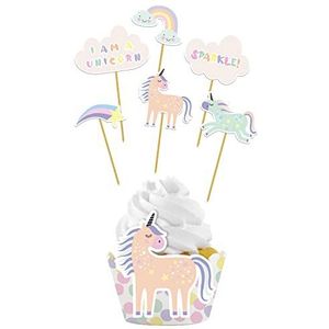 Folat Unicorn & Rainbow 68303 Cupcake-topper, 12 stuks, meerkleurig