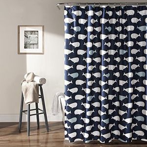 Lush Decor, Navy Whale Shower Curtain-Fabric Ocean Fish Animal Print Design voor Kids, 182 x 182 cm