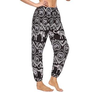 Doaraha Damesbroek, vloeiend, yoga- en pilates-harembroek, grote taille, elastisch, losse pasvorm met zakken, mooie kleur, licht en comfortabel, S-XL, zwart, olifant