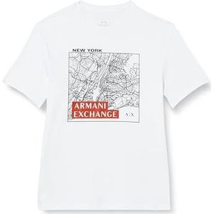 Armani Exchange T-shirt pour homme, coupe régulière, coton Pima, Milan Map, logo imprimé, White Ny, XS