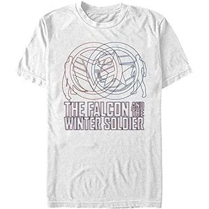 Marvel Falcon and The Winter Soldier-Red Blue Wireframe Organic T-Shirt Korte Mouw Wit S, Weiss