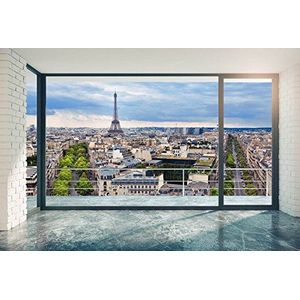 Scenolia Vliesbehang, Parijs, Eiffeltoren en Elysée velden, 4 x 2,70 m, wanddecoratie, misleidingseffect, panoramische afbeeldingen, XXL-wandtapijt, eenvoudige installatie en HD-kwaliteit