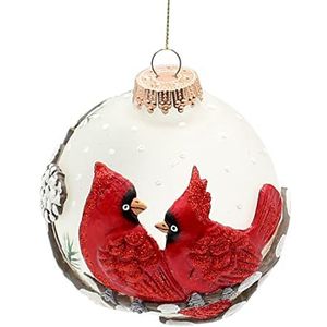Dekohelden24 Lauschaer Kerstdecoratie, glazen bol met 3D, vogels, takken en dennenappels, versierd met roze kransen, diameter ca. 10 cm