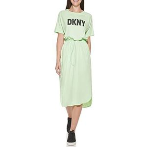 DKNY Damesjurk met logo met trekkoord en korte mouwen van modal katoen, Lazer