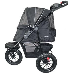 PETIQUE Chinook Zwart | Luxe kinderwagen voor honden | 12 inch EVA-banden zonder inflatie | reflecterende riemen | regenhoes | voor dieren tot 23 kg