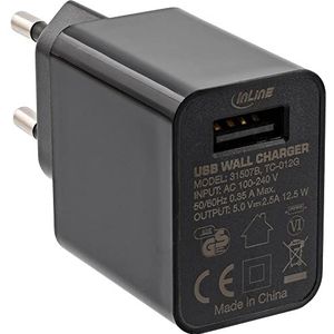 InLine® USB-lader enkele voeding 100-240 V naar 5 V/2,5 A zwart