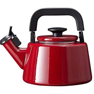 Forchetto Moderno waterkoker, rood, 2,1 liter, email, modern design, met fluitje, zwart, nikkelvrij, hypoallergeen, roestvrij, inductie en gas