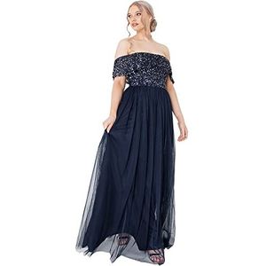 Maya Deluxe lange jurk ‚Bardot‘, marineblauw, bruidsmeisje, dames, Navy Blauw