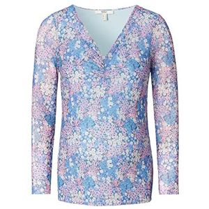 ESPRIT Dames T-shirt met lange mouwen met all-over print, lichtblauw - 443, S, Lichtblauw - 443