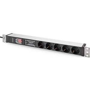 DIGITUS Stekkerdoos 19 inch 5 stopcontacten 1UH 250VAC 50/60Hz 16A met netfilter, overspanningsbeveiliging en schakelaar