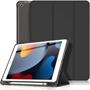 Visaccy Beschermhoes voor iPad 10.2 voor nieuwe iPad 9th/8th/7e generatie case (2021/2020/2019) Doorschijnende matte achterkant Smart Cover automatische slaap-/wekfunctie, zwart