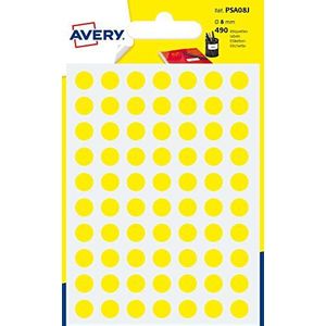 AVERY - Zak met 490 gele zelfklevende ronde etiketten, diameter 8 mm
