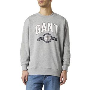 GANT Retro Crest Sweater met ronde hals en retro patch voor heren, Grijs melange