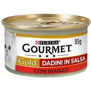 Purina Gourmet Gold Dadini in saus, natvoer voor katten met rundvlees, 24 blikjes à 85 g