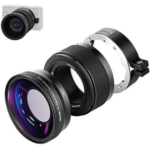 NEEWER Groothoeklens compatibel met Sony ZV1 2-in-1 camera, 18 mm HD-groothoek en 10x macro-extra lens met verlengbuis, bajonetlensadapter,