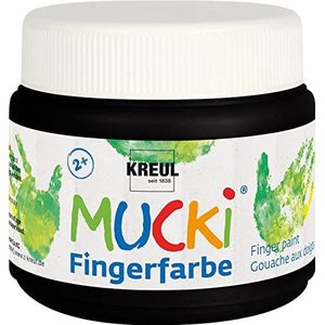 KREUL Mucki 23112 vingerverf zwart 150 ml op waterbasis, parabenen, glutenvrij, lactosevrij, veganistisch, afwasbaar met kwast, spons, spatel en vingers