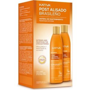 KATIVA Braziliaanse post-straightening behandeling, shampoo en conditioner, verlengt de gladheid met 50%, antifrizz, set van 2 eenheden, 225 ml, met plantaardige keratine en hyaluronzuur