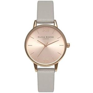 Olivia Burton Dameshorloge Analoog Kwarts met Leren Horlogeband, 30mm, Roségoud/Grijs OB15MD46