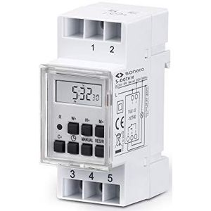 Sonero Digitale timer voor installatie op DIN-rail in het bedieningspaneel, 3600 W, lcd-display, 10 schakelprogramma's, timer 12/24 uur, IP20, wit S-DOTH10