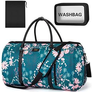 3 stuks reiskledingtassen met converteerbare toilettas, weekendtas, grote reistas voor dames en heren, 2-in-1 om op te hangen, F-Navy Floral, L, jurk, F-Navy Bloemen, Jurk