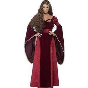 Smiffy's 27877S luxe middeleeuwse koningin kostuum met riem en ornament voor dames, rood, S (36-38 EU)