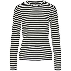 PIECES Pcruka LS Top Noos T-shirt met lange mouwen voor dames, Cloud Dancer/Stripes: zwart