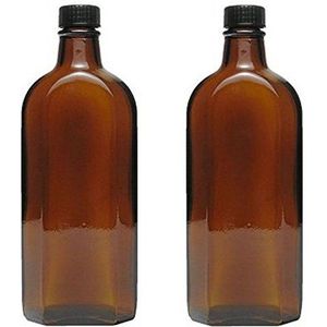mikken - 2 x bruine glazen flessen met etiketten 250 ml