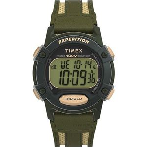 Timex Expedition CAT5 41 mm herenhorloge - groene lederen band, digitale wijzerplaat, groene kast TW4B30300, Groen, Armband