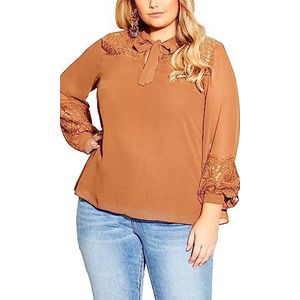 CITY CHIC Mysterieuze kanten blouse voor dames, grote maat, karamel, 42/grote maat, Karamel