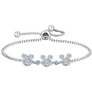 Kaguyo Zilveren armbanden voor dames, Mickey Mouse, kristallen armbanden, verstelbaar, roze Amethist Minnie Mouse zirkonia armbanden voor vrouwen, meisjes, verjaardagscadeau, kubieke zirkonia, Kubieke