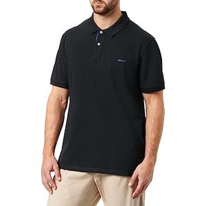 GANT Reg Contrast Pique Ss Rugger Poloshirt met contrasterend logo voor heren, zwart.