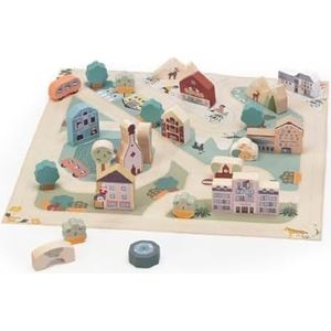 Sevi Play Puzzel Stad Ortisei spelletjes en constructies van hout voor kinderen vanaf twee jaar, 28 x 5,5 x 28 cm, natuur, model 87859