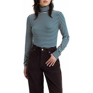 Levi's Rusched Turtleneck Top voor dames, Dill Stripe Gibraltar Sea