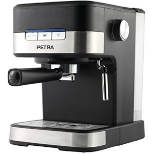 Petra PT4623VDEEU7 Espresso-koffiezetapparaat, cappuccino-latte, BPA-vrij, koffiezetapparaat met stoommondstuk, Italiaanse druk 15 bar, espresso, enkel/dubbel, reservoir 1,5 l, 850 W, automatische