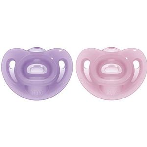 NUK Sensitive - 2 stuks - 6-18 maanden - 100% siliconen voor de gevoelige huid - BPA-vrij - paars en roze