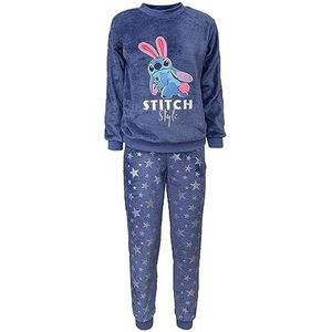 Disney Stitch winterpyjama voor dames, lang, T-shirt en broek, fleece, 6210, zwart.