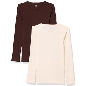 Amazon Essentials Lot de 2 manches longues en tricot côtelé à col rond pour femme (disponible en grande taille), blanc coquille d'œuf, expresso, taille 2X