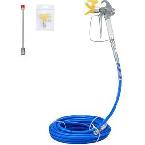 VEVOR Airless spuitverf flexibele slang, 15,24 m 248 bar hogedrukslang met 20,3 cm verlengstang, mondstuk en bescherming, 6,3 mm draaibare afdichting, voor huizen